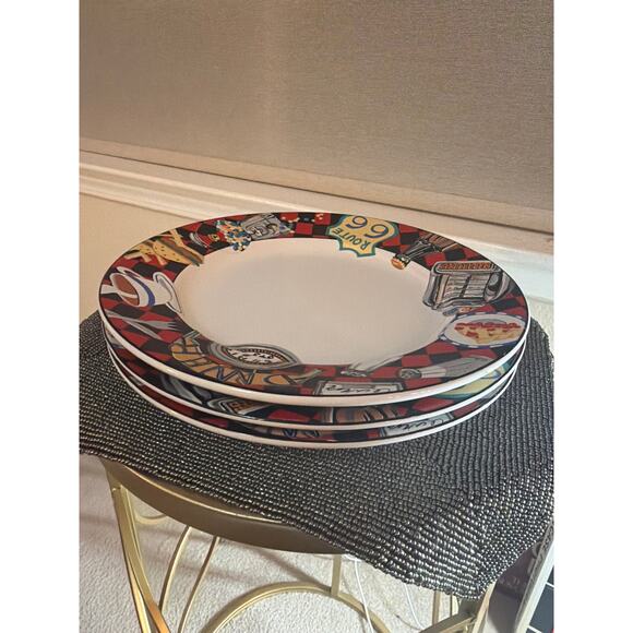 Sakura “Roadside” Dinner Plates Set of 3 Sue Zipkin – Route 66 Retro Diner - Picture 3 of 4